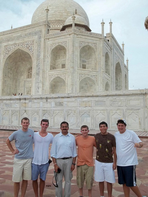 Eli Wolfsohn, third from right, and classmates stand in front of the famous Taj Mahal.