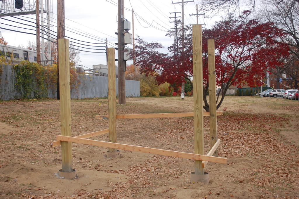 The framework is in place for a shelter, to be built by eagle Scout hopeful Jack Clifford, for the new Valley Stream dog park.