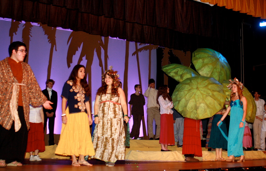 The Branciforte Auditorium has been transformed into a tropical paradise for
the Lynbrook High School Drama Club's production of "Once on This Island."