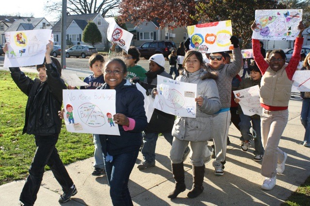 Clara H. Carlson students held signs and marched in the school’s March Against Bullying last Friday, during national Anti-Bullying Week.