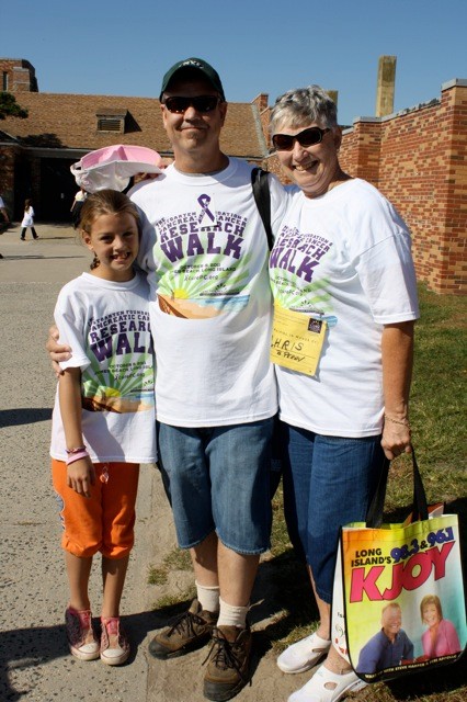 Heather Padesky, 11, left, Chris Padesky and Barbara Perry, of Franklin Square, participated in the Pancreatic Cancer Research Walk in October.