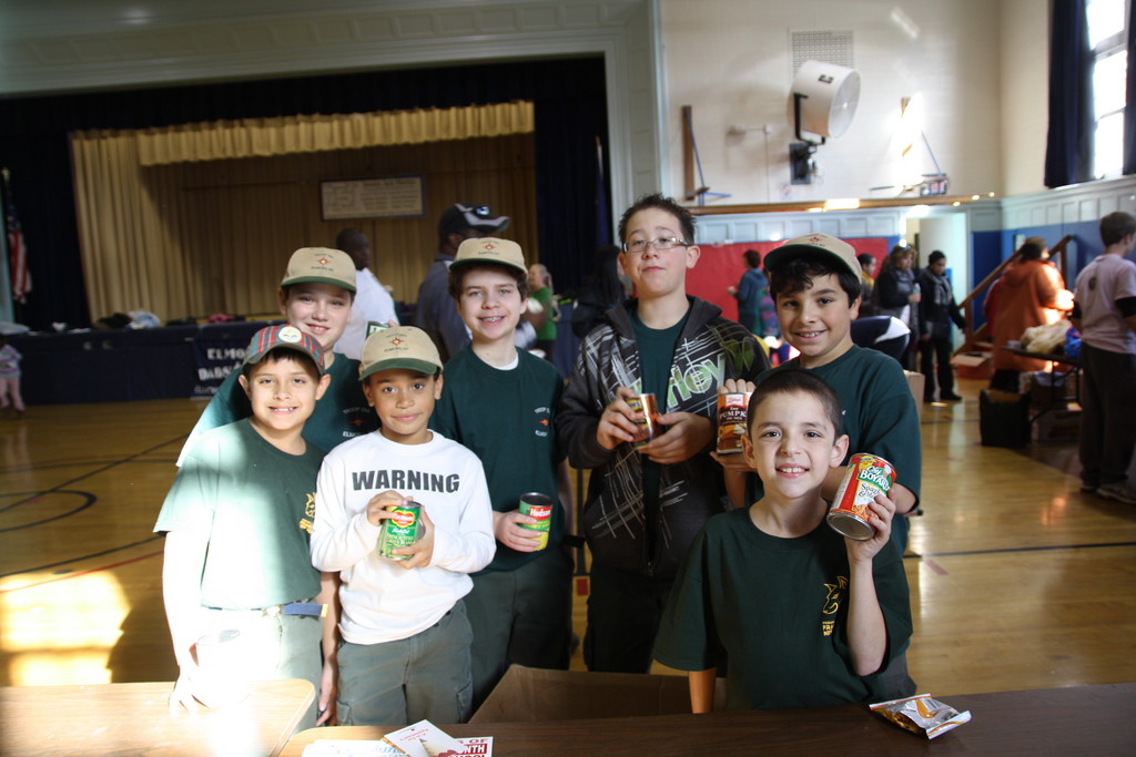 Members from local Boy Scout Troop 294 came to volunteer at The Dad's Club food drive in Elmont.
