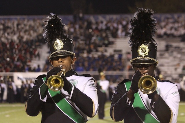 Elmont Memorial High School band members performed at the Marching Band Festival.