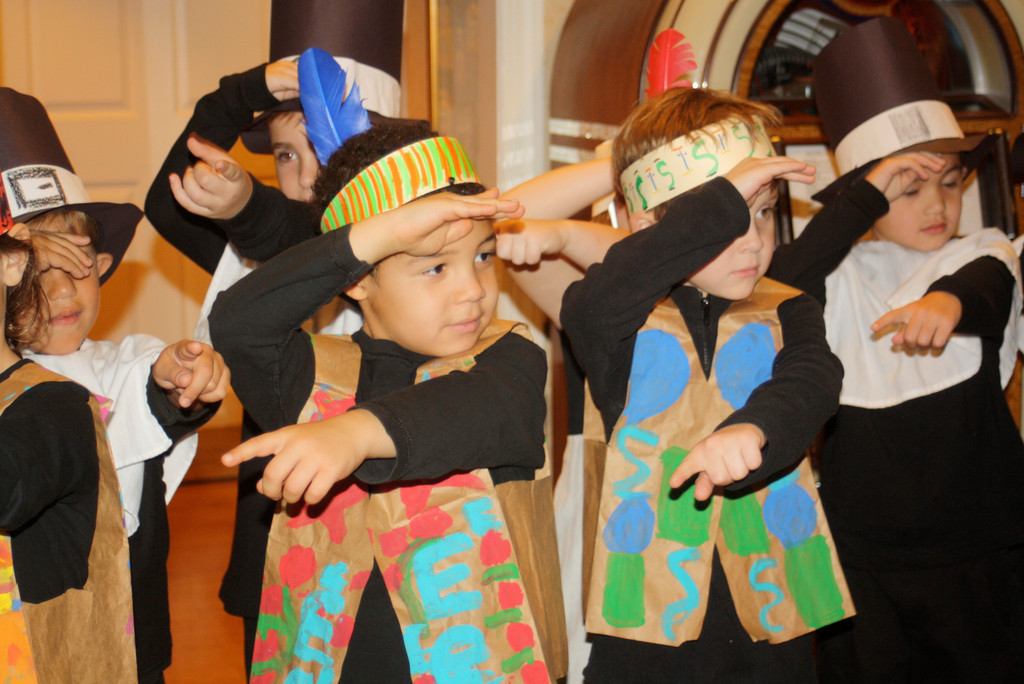 Dressed as Native Americans and Pilgrims, the children went on a quest to find Thanksgiving treasures.