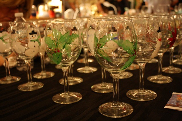 Many vendors at the German Holiday Market sold hand-crafted items, like the holiday-painted glasses shown here.