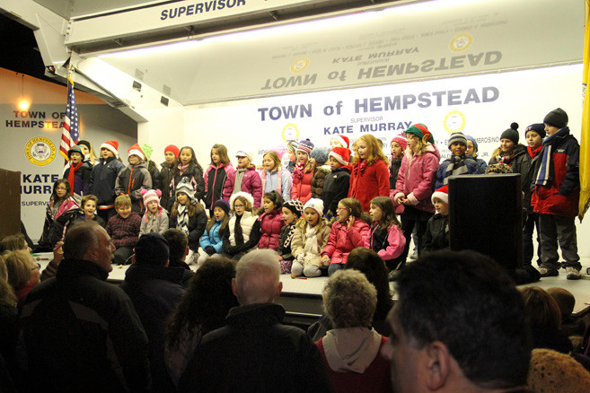 The Rhame  and Centre Avenue Elementary School Chorus’ 5th and 6th graders sang at the tree lighting.