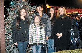 Natalie, from left, Diana, Mathew, Jenna and Lori Muscarella turned on the tree’s lights last week.
