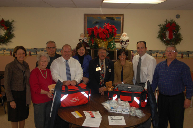 District 13 administrators accepted two pediatric trauma kits from the Valley Stream Kiwanis Club and Monica Village Crochet Club on Dec. 14.