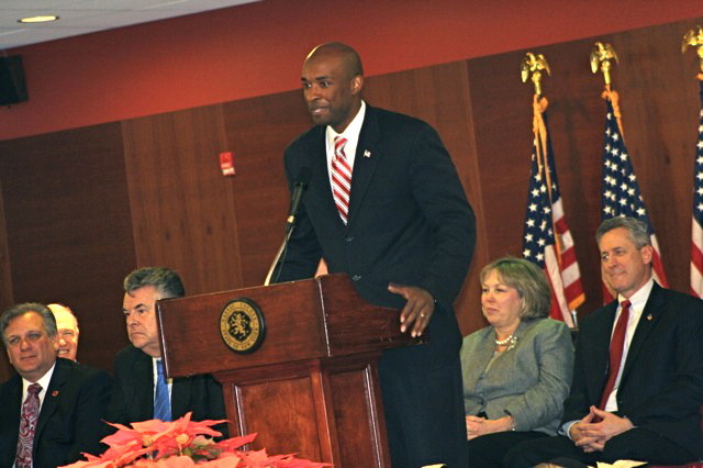 Nassau County Legislature Minority Leader Kevan Abrahams spoke during the County Legislature's inauguration ceremony on Jan. 2.