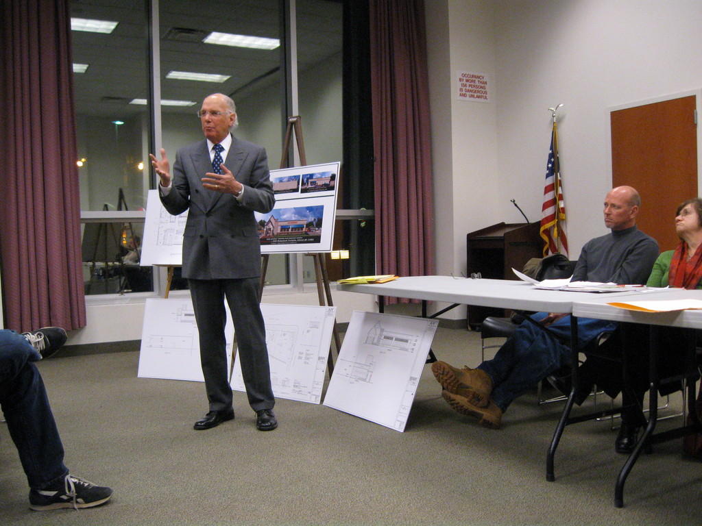 Alan Stein, a local attorney and partner of IHOP franchisee Daniel Chun, explained plans for developing an IHOP store near the intersection of Hempstead Turnpike and Hill Avenue in Elmont on Jan. 3, at a local civic meeting.