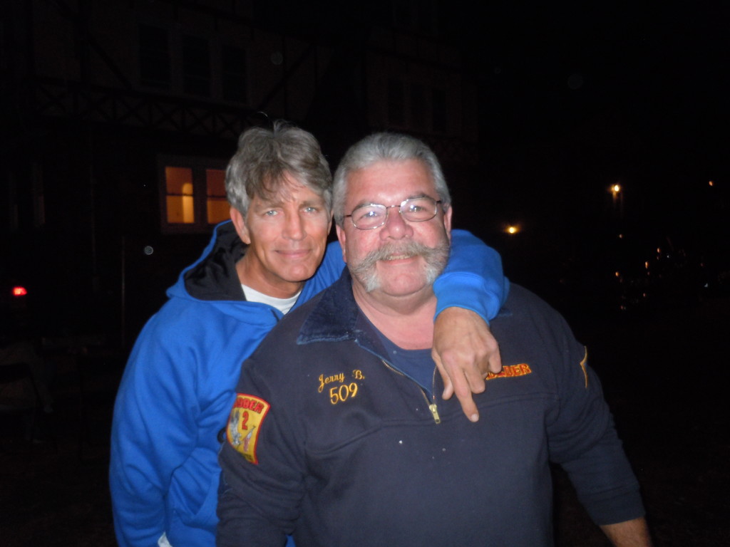Actor Eric Roberts, left, shot a scene with long-time Baldwin firefighter Jerry Brown. Brown, along with two other members of the BFD, plays a first responder in the film.