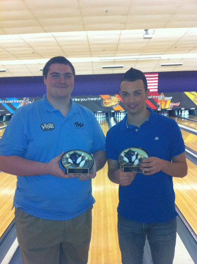 On Dec. 18, Tommy Genova, right, and his partner, Darren Andretta, left, bowled in the adult/youth tournament at AMF East Meadow Lanes. Andretta bowled a 279 in the final game, and Genova bowled a 300.