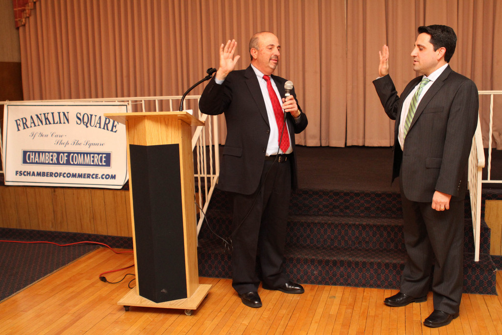 The Hon. Joseph C. Calabrese, left, swore in new Chamber president Joseph Ardito, Esq.