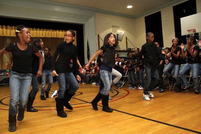 Gotham Avenue School fifth-graders performed a dance during an assembly to to celebrate the work of Dr. Martin Luther King Jr. last week.