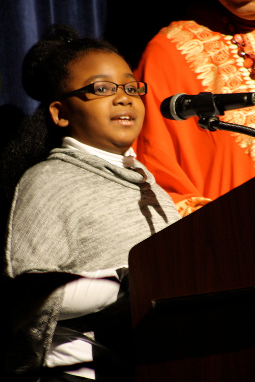 Jahnia Cunningham of Elmont, 10, read a poem that she wrote about what Dr. Martin Luther King means to her at Elmont’s Black History Celebration on Feb. 13.