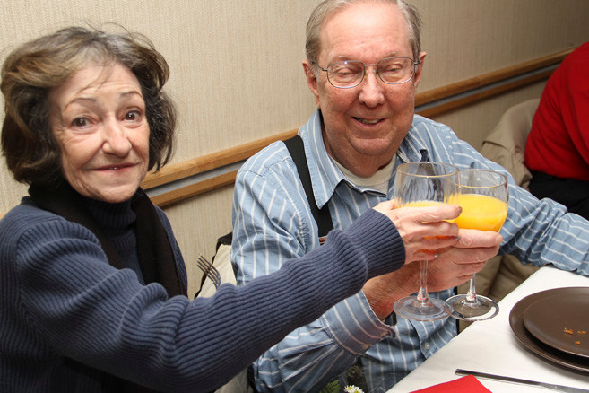 Married for 54 years, Ann and Artie Hoffman toasted each other with orange juice.