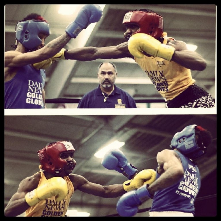 Titus Williams, in yellow, beat longtime rival Marlon Brown in the first round of the New York Daily News Golden Gloves tournament, held Feb. 23 in Staten Island.

Courtesy Titus Williams