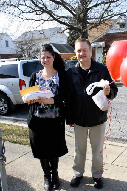 Joann and William Cook, local residents and co-owners of Super Heros in Franklin Square, brought a “birthday hero” to the home of Helen Krakauer, of James Street in Franklin Square, on Feb. 10.