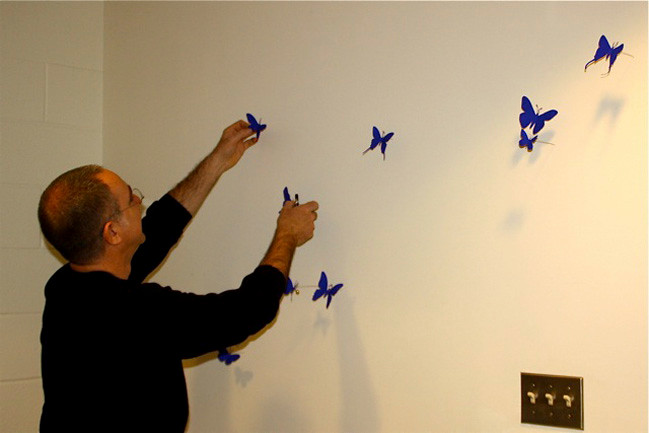 Paul Villinski installed his butterfly sculpture at Centre Avenue School in East Rockaway.