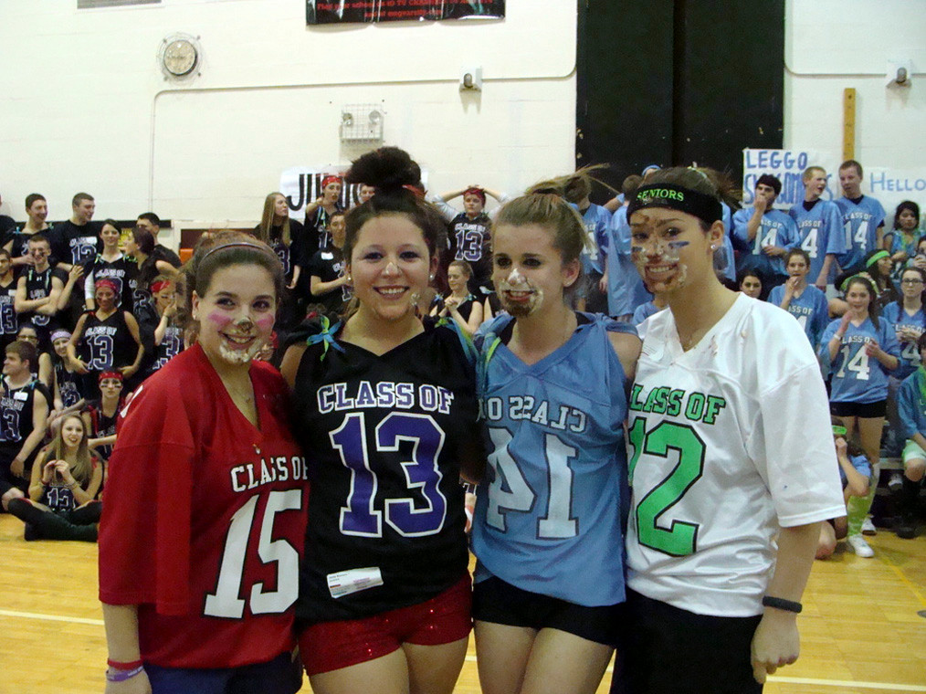 The girls finished with pie faces!  Pictured were, from left, Allyssa Tursi, Molly Bastow, Stephanie Carney, and Allyssa Lark.