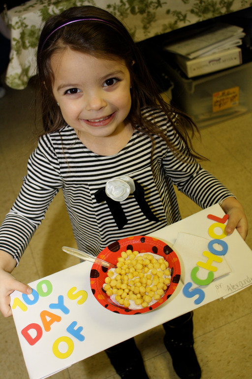 Alexandra Cohen, 4, ate 100 pieces of Kix cereal for breakfast last week, in celebration of her 100th day of school.