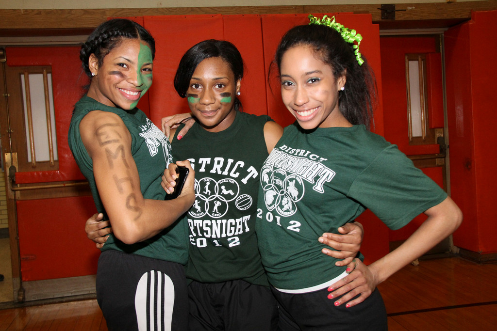 Valencia Hannon, left, Beatrice Pierre and Jasmine Williams were all smiles last week, at District Sports Night.