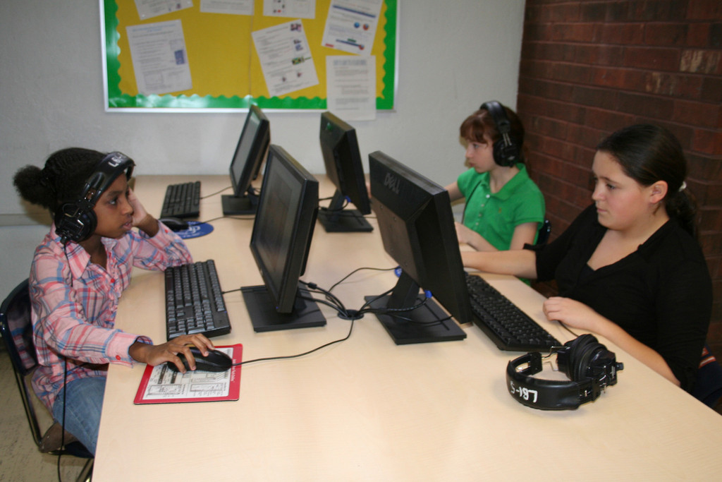 Olivia Ramseur, Claudia Iannelli and Isabella Phelan were busy making puzzle art on the computer program, App Art.