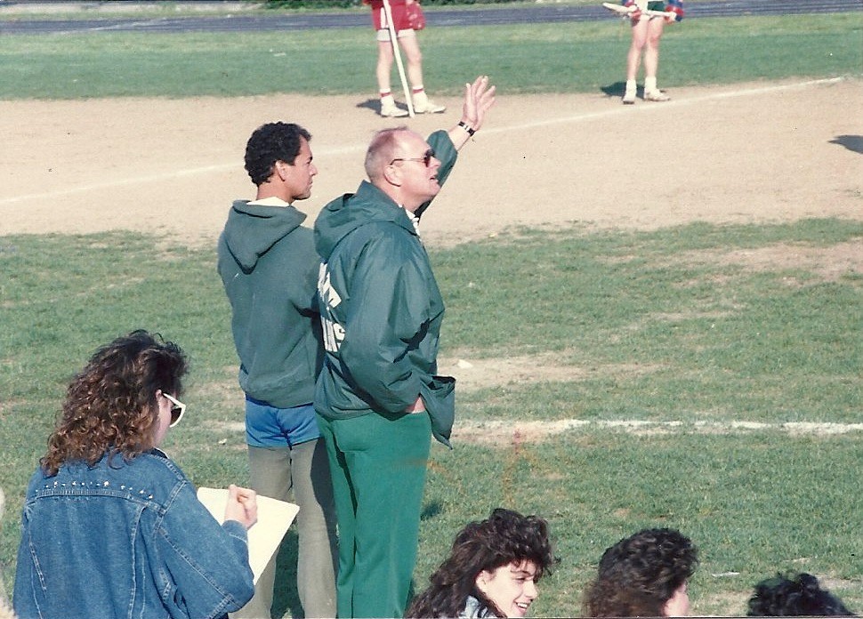 Walter Sofsian, right, coached football and lacrosse at Elmont Memorial High School for nearly 32 years. He died on March 3, at the age of 69.  (Ken Hetterick, former assistant lacrosse coach at Elmont Memorial, is standing to Sofsian's left.)