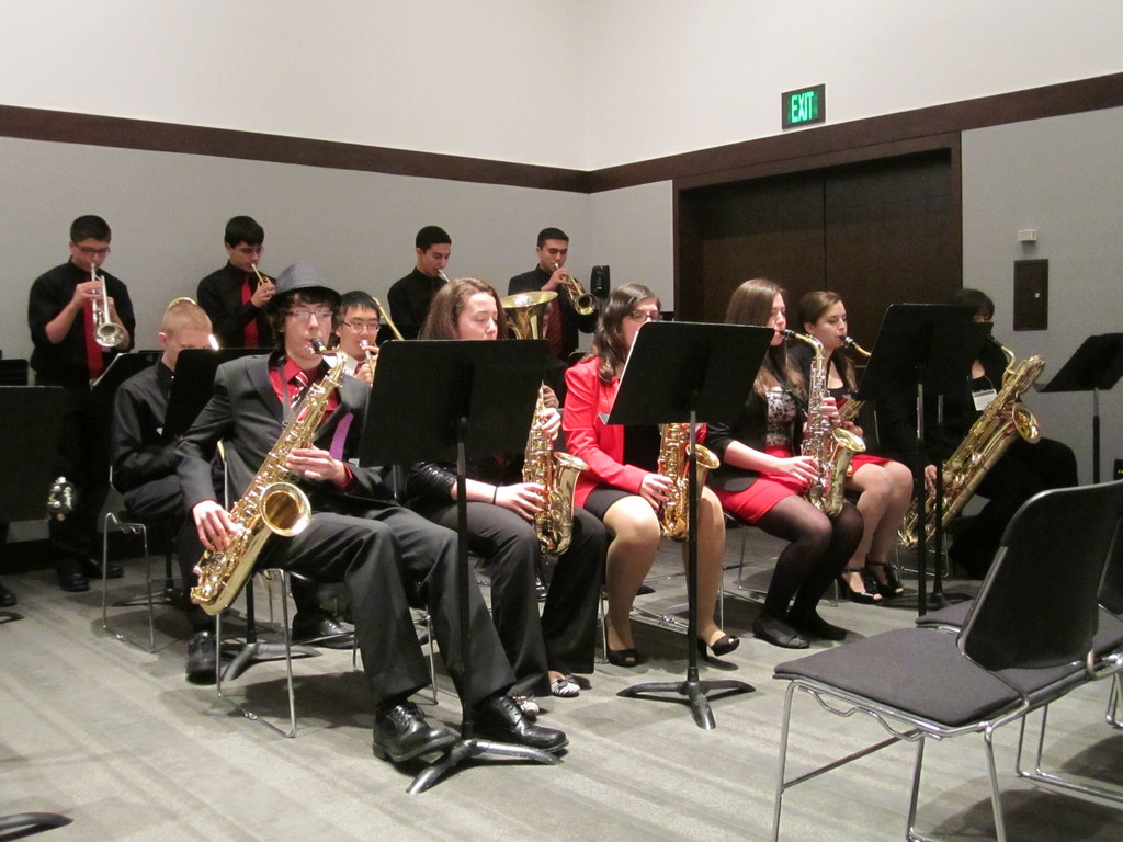 H. Frank Carey High School's saxophone, trombone and trumpet sections in performance, at the 2012 Berklee Jazz Festival.