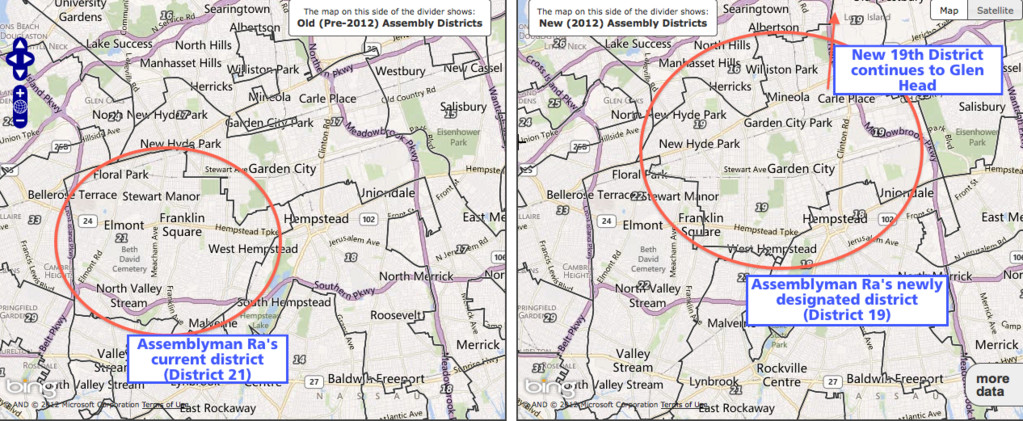 Assemblyman Ed Ra, who currently represents the 21st Assembly District, left, will represent the 19th District under newly proposed Assembly maps. The 19th District will include the eastern portion of Franklin Square.