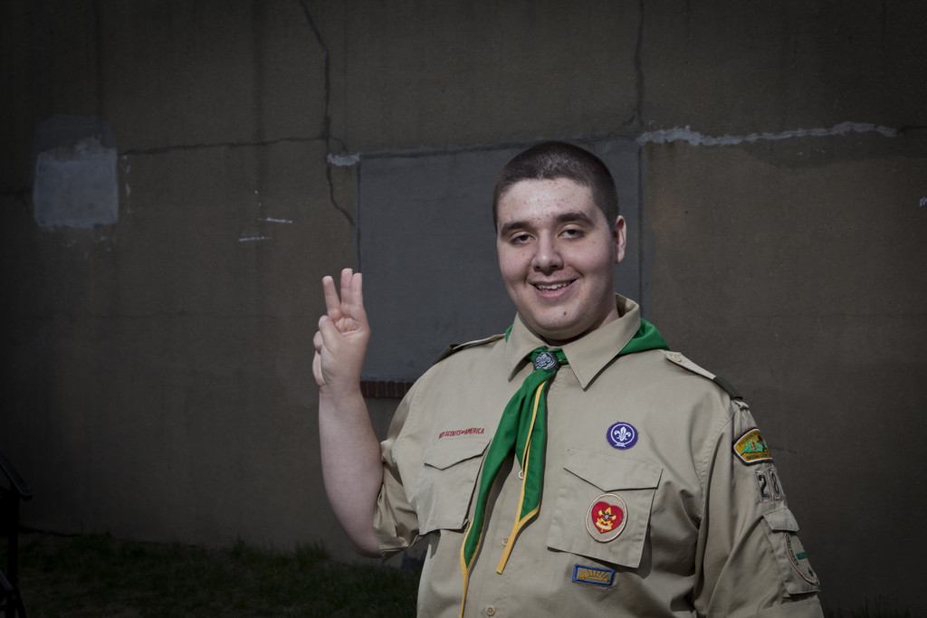 Christopher Kosowski 16 stands in front of the proposed wall that will be beautify with his eagle scout project. The Bellmore Boy Scouts raise money for the eagle scout project to beautify the Grace Baptist Church in Franklin Square by serving food to the community.