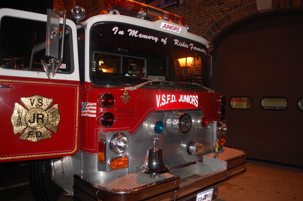 The fire truck, old Engine 342, was customized by the village’s Sign Shop for the juniors.