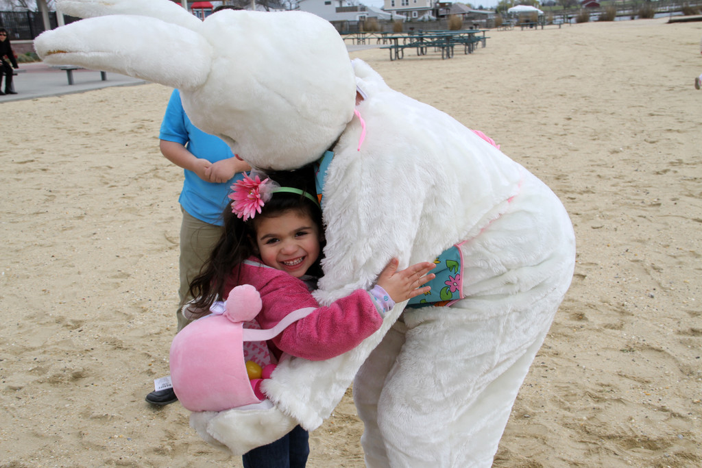 Cadence Martin hugged the Easter Bunny.