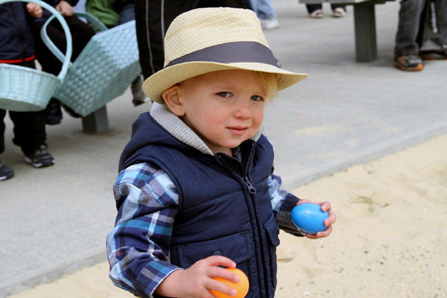 18-month old Brennan Cooney had fistfulls of Easter eggs!