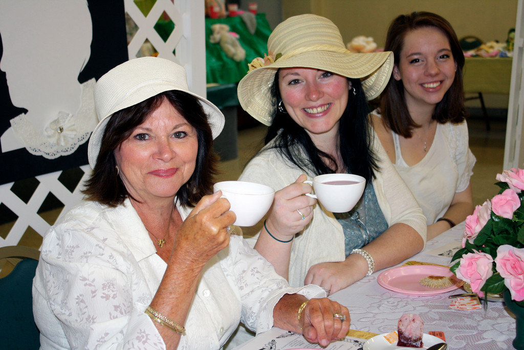 Kate Mattia, left, of Kings Park; Beth Rizzo of Centereach; and Kate Cotton of Wantagh, were all smiles at the Wesley United Methodist Women’s annual Spring Tea & Boutique — a celebration of spring and spending time with friends.