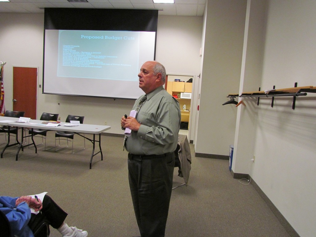 Dr. Ralph Ferrie, the Sewanhaka Central High School District’s superintendent, spoke to residents about the Sewanhaka district's 2012-13 budget proposal.