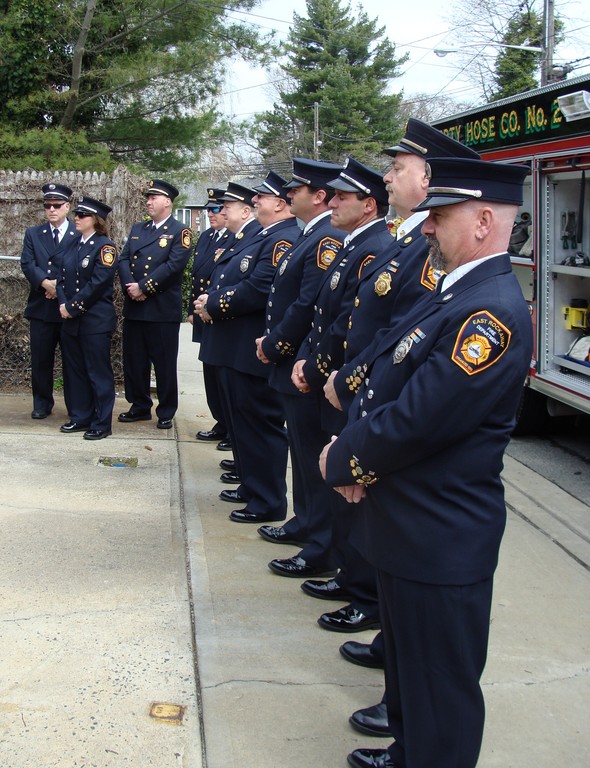 East Rockaway Fire Department members listened to the speeches.