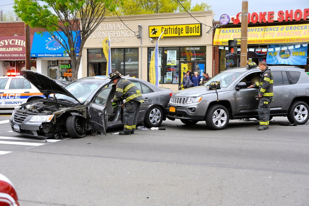 Two people were injured in a two-vehicle accident in Franklin Square — near the intersection of Hempstead Turnpike and Rintin Street — on April 18, in the early afternoon.