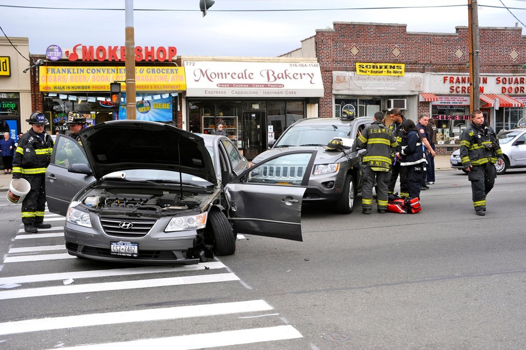 Two people were injured in a two-vehicle accident in Franklin Square — near the intersection of Hempstead Turnpike and Rintin Street — on April 18, in the early afternoon.