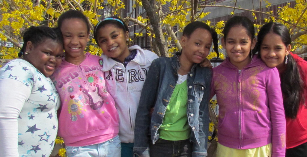 Clara H. Carlson fifth-graders Symone Smith, left, Keisha Joseph, Renee Jones, Raina Joseph, Divya Verma and Diya Verma are “Girl Power” sisters.