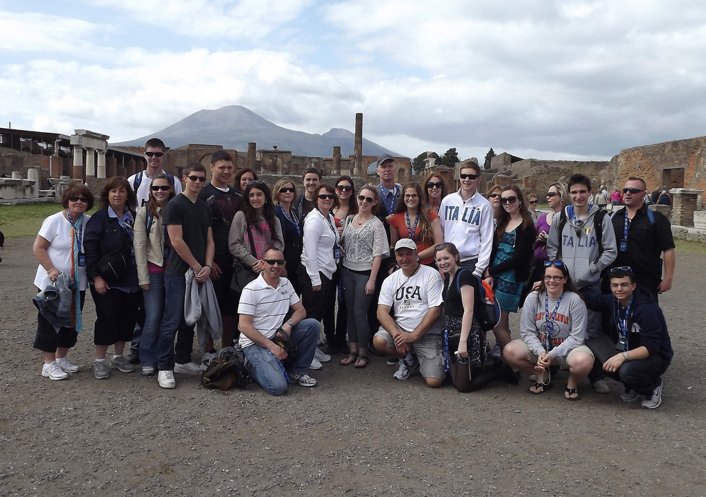 Students, staff and chaperones enjoyed the sights, sounds and tastes of Italy. The writer is standing center right.