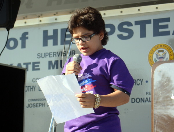 Alex Butkereit, a sixth-grader at South Middle School, gave the survivor’s speech at the Lynbrook Relay for Life.