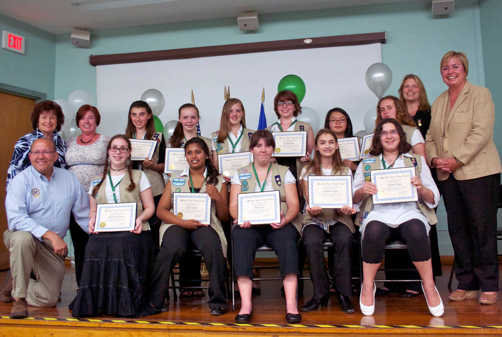 Girl Scout Leaders, Town of Hempstead officials and Legislator Gonsalves congratulated the Silver Award recipients on June 1 at the pinning ceremony.