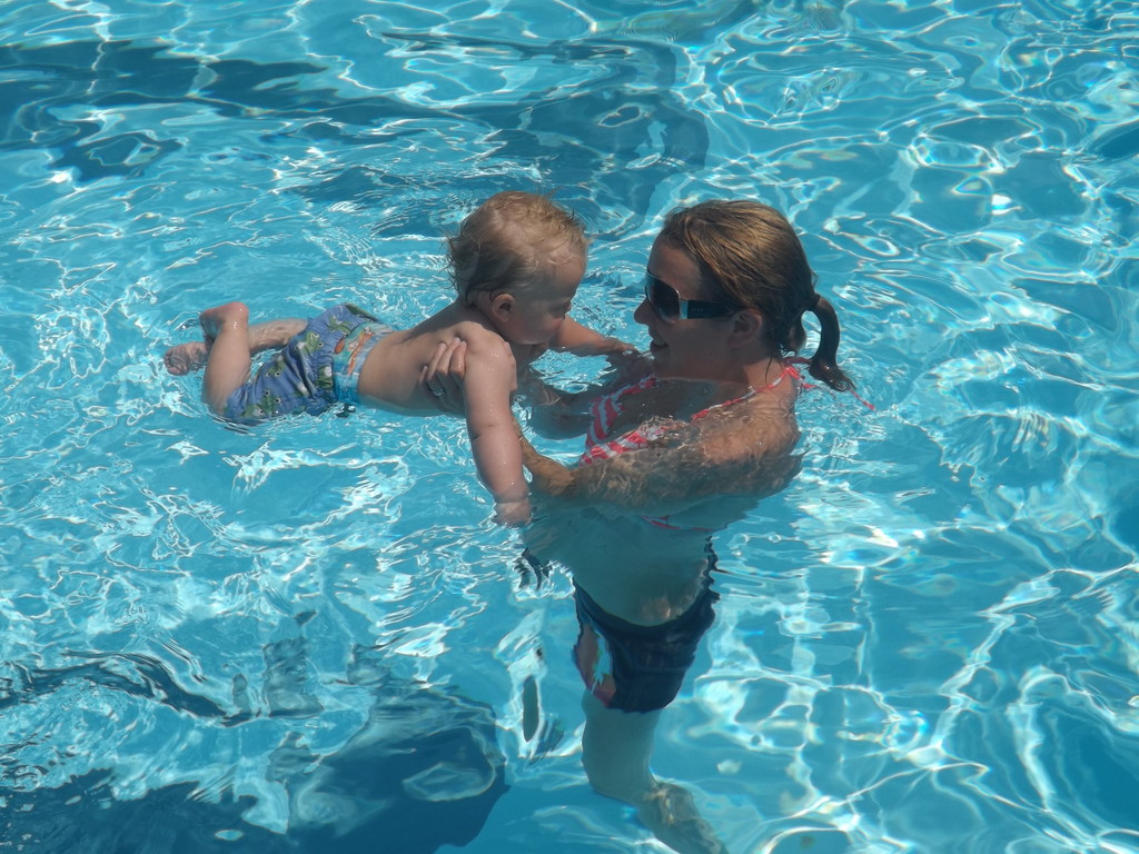 Mairin Stapleton cooled off with her 10-month-old son Michael on Wednesday at the Lynbrook Municipal Pool