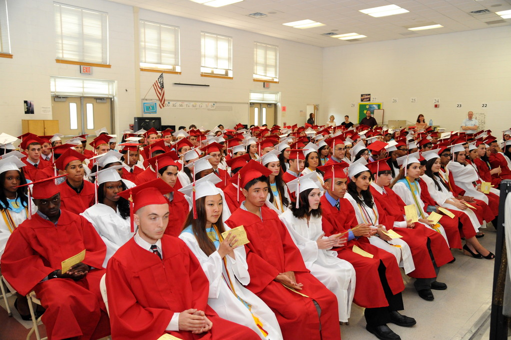 South High School's graduates were clad in red and white.