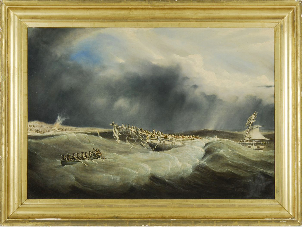 A Currier & Ives print depicts a pair of shipwrecks off the South Shore in the 1830s.