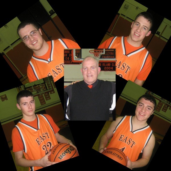 The post-season awards were presented for the 2012 basketball season.
Clockwise from top left: Joey Lores, Mikey Lores, David McClure and Justin Jonas. Coach Joe Lores is at center.
