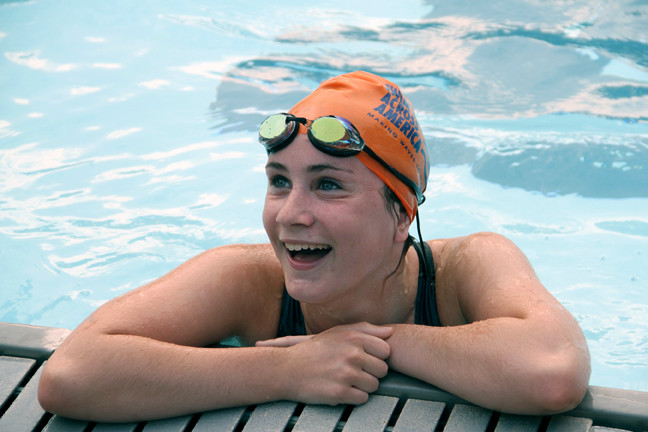 Tara Muldoon was all smiles after completing her one-mile swim.