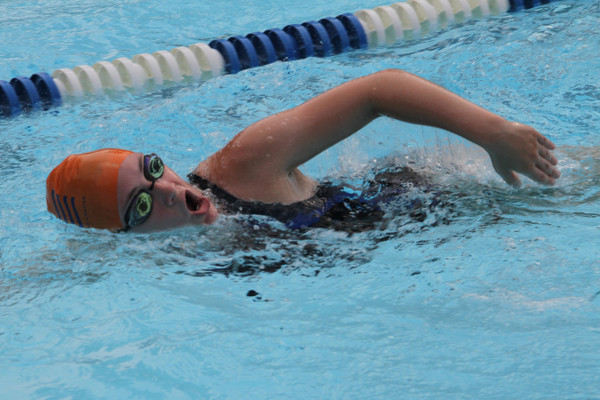 Tara Muldoon works on a 1-mile swim in honor of her grandparents.