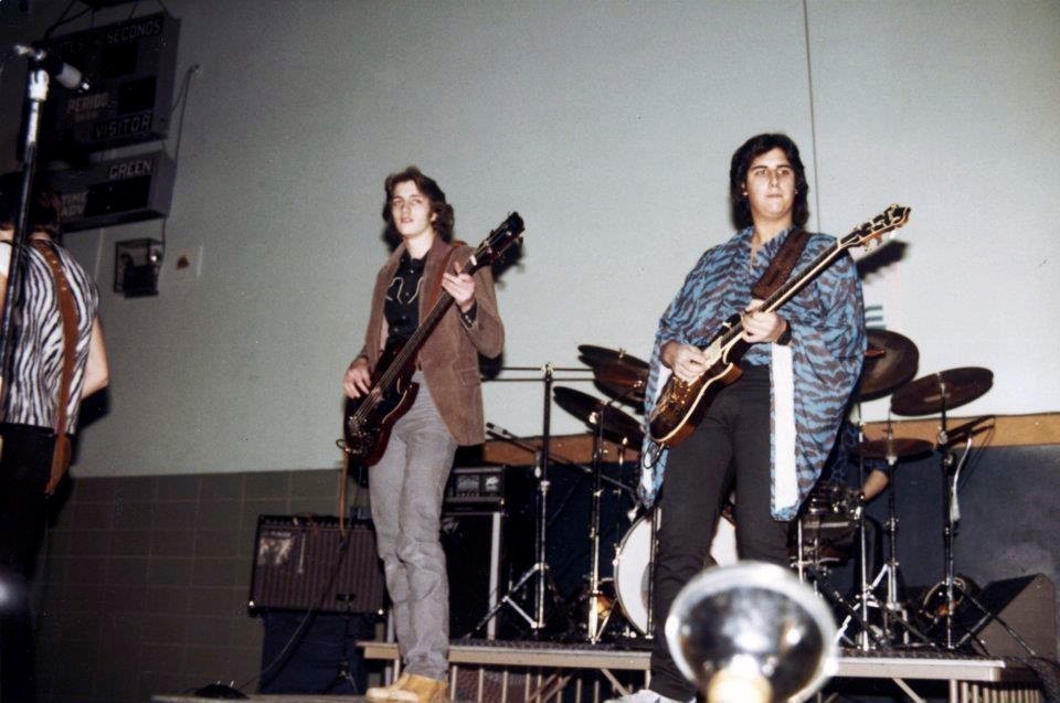 Side Track members Paul Biscardi, left, and Joe Chinnici play at Memorial Junior High School in 1982. The band will be performing a reunion show this Saturday evening at Buckley’s.